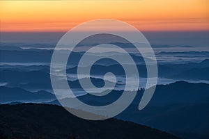 Blue ridge mountains scenic sunrise, north carolina