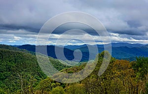 Blue ridge mountians in spring in a cloudy day photo