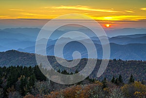 Blue Ridge Parkway Autumn Sunset over Appalachian Mountains