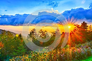 Blue Ridge Parkway late summer Appalachian Mountains Sunset West