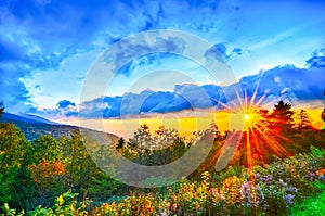 Blue Ridge Parkway late summer Appalachian Mountains Sunset West