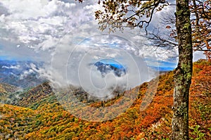 Blue Ridge Parkway Mountains and Clouds in Fall