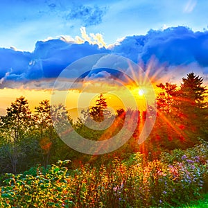 Blue Ridge Parkway summer Appalachian Mountains Sunset West