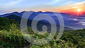 Blue Ridge parkway at sunrise in spring