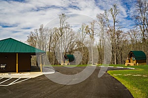 Pod Cabins and Bathhouse at Explore Park, Roanoke, Virginia, USA