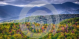 Blue ridge and smoky mountains changing color in fall