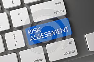 Blue Risk Assessment Key on Keyboard. 3D.