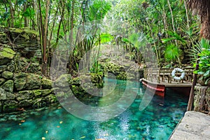 Blue river in Xcaret, Mexico