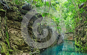 Blue river in Xcaret, Mexico
