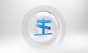 Blue Road traffic sign. Signpost icon isolated on grey background. Pointer symbol. Street information sign. Direction