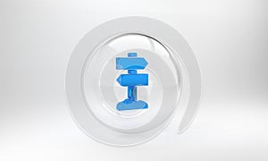 Blue Road traffic sign. Signpost icon isolated on grey background. Pointer symbol. Street information sign. Direction