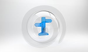 Blue Road traffic sign. Signpost icon isolated on grey background. Pointer symbol. Street information sign. Direction