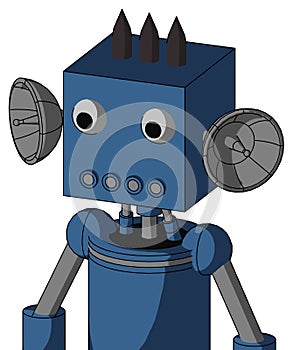 Blue Robot With Box Head And Pipes Mouth And Two Eyes And Three Dark Spikes