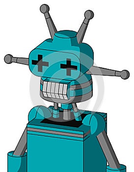 Blue Robot With Cone Head And Teeth Mouth And Plus Sign Eyes And Double Antenna