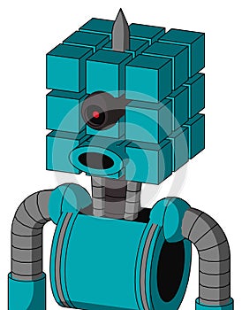 Blue Robot With Cube Head And Round Mouth And Black Cyclops Eye And Spike Tip