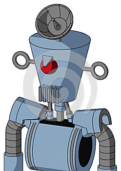 Blue Robot With Cylinder-Conic Head And Vent Mouth And Angry Cyclops And Radar Dish Hat