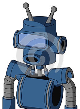 Blue Robot With Cylinder Head And Round Mouth And Large Blue Visor Eye And Double Antenna