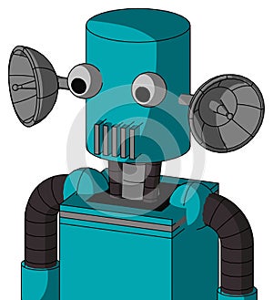 Blue Robot With Cylinder Head And Vent Mouth And Two Eyes