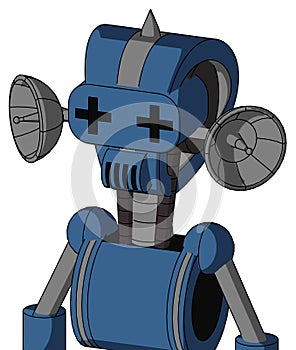 Blue Robot With Droid Head And Speakers Mouth And Plus Sign Eyes And Spike Tip