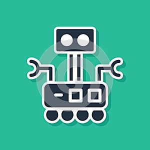 Blue Robot icon isolated on green background. Artificial intelligence, machine learning, cloud computing. Vector