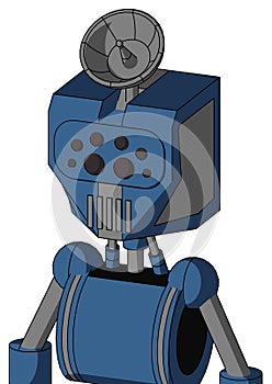 Blue Robot With Mechanical Head And Vent Mouth And Bug Eyes And Radar Dish Hat