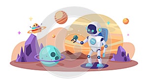 Blue Robot Reading Book with Stack of Knowledge - Educational Tech, vector design Generative AI