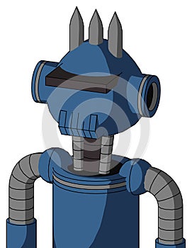 Blue Robot With Rounded Head And Toothy Mouth And Black Visor Cyclops And Three Spiked