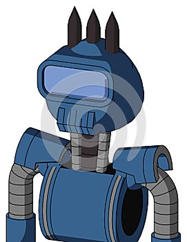 Blue Robot With Rounded Head And Toothy Mouth And Large Blue Visor Eye And Three Dark Spikes