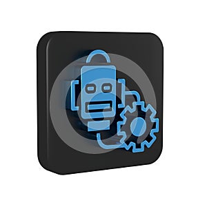 Blue Robot setting icon isolated on transparent background. Artificial intelligence, machine learning, cloud computing
