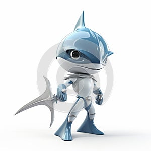 Blue Robot Shark: A Charming 3d Vector Illustration In The Style Of Mark Ryden