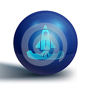 Blue Rocket icon isolated on white background. Blue circle button. Vector