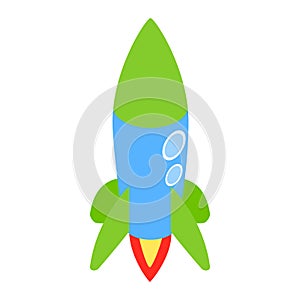 Blue rocket icon, isometric 3d style