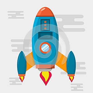 Blue rocket take off  vector illustration