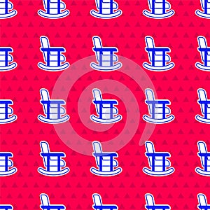 Blue Rocking chair icon isolated seamless pattern on red background. Vector