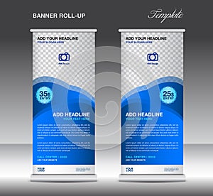 Blue Roll up banner stand template advertisement poster