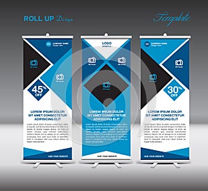 Blue Roll Up Banner template display advertisement design vector