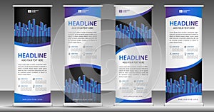 Blue Roll up banner template, stand design, Pull up, display, advertisement, business flyer, poster, presentation, corporate, web