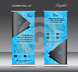 Blue Roll up banner template vector, banner design, stand, flyer