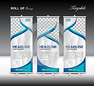 Blue Roll Up Banner template vector illustration