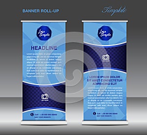 Blue Roll up banner template vector, polygon background , roll u