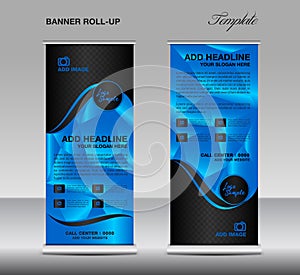 Blue Roll up banner template vector, roll up stand, banner design