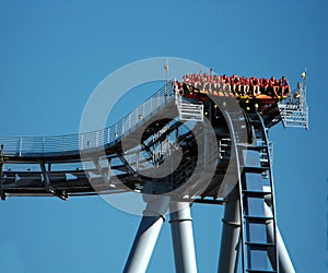 Blue Roller Coaster With People