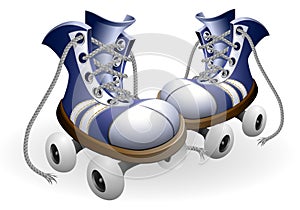 Blue roller skates with untied lace