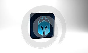 Blue Roman army helmet icon isolated on grey background. Blue square button. 3d illustration 3D render