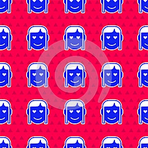 Blue Romantic girl icon isolated seamless pattern on red background. Happy Valentines day. Vector