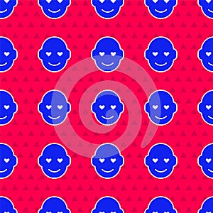 Blue Romantic man icon isolated seamless pattern on red background. Happy Valentines day. Vector