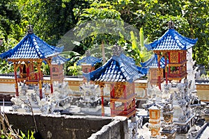 Blue roofs of houses good spirits, Nusa Penida, Indonesia