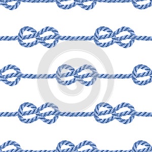 Blue rope knots horizontal 3D rows seamless pattern