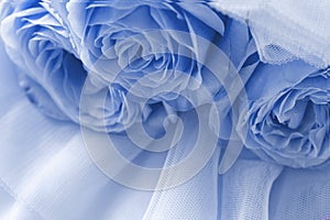 Blue roses on blue veil. Abstract background. Macro