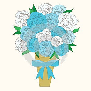 Blue roses bouquet with ribbon.illustration.Vector. EPS10
